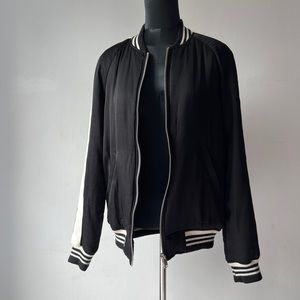 ZADIG & VOLTAIRE MENS BRADY SATIN CUIR BOMBER JACKET IN BLACK & WHITE Small
